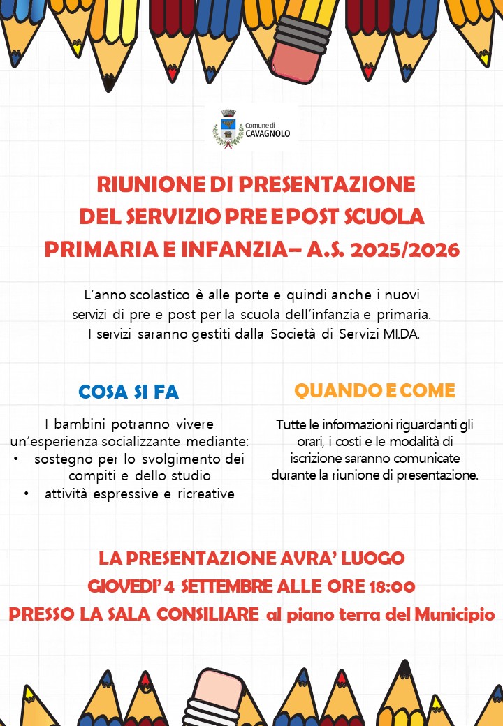 Riunione informativo pre – post scuola